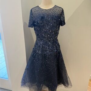 Carolina Herrera Midnight Blue Sequin Midi Dress